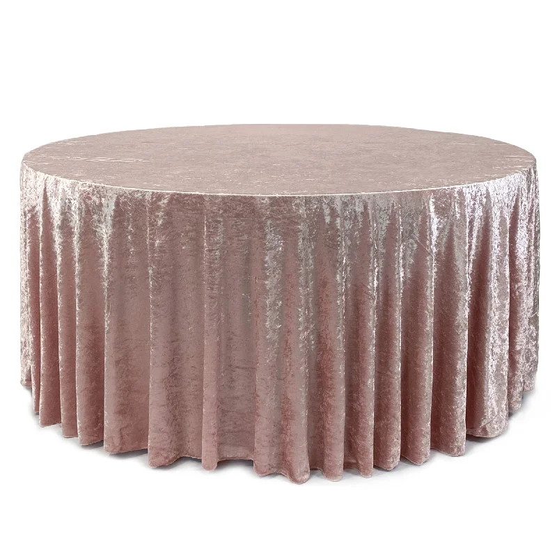 132 Inch Round Crushed Velvet Tablecloth Blush