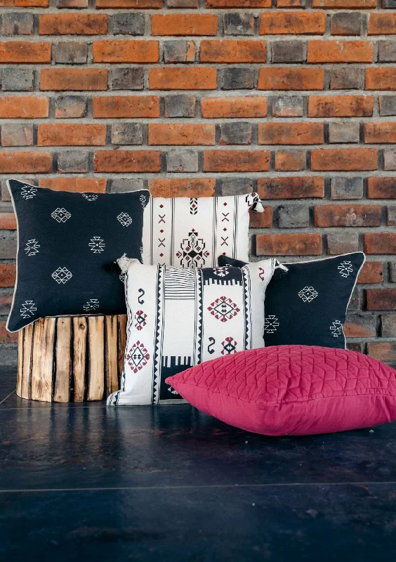 Folk 100% cotton boho geometric cushion cover combo set for sofa- Black and off- white