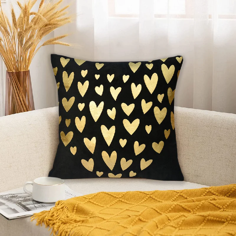 Luxury Foil Print Black and Golden Velvet Cushion 16 x 16 inches 1040032