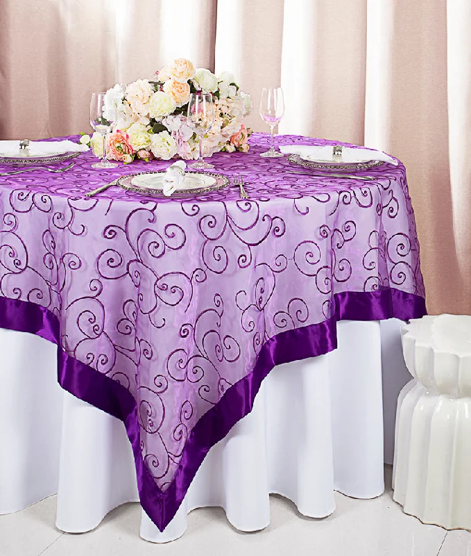 85"x85" Seamless Square Embroidered Organza Tablecloth/Table Overlay - Purple (1pc)