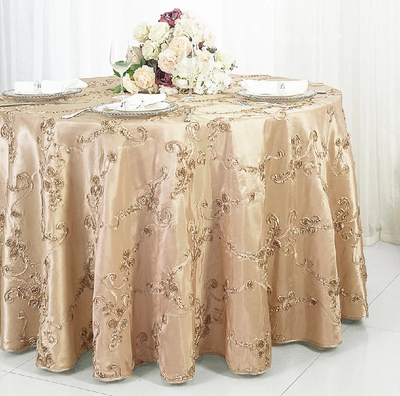 120" Seamless Round Ribbon Taffeta Tablecloth - Champagne (1pc)