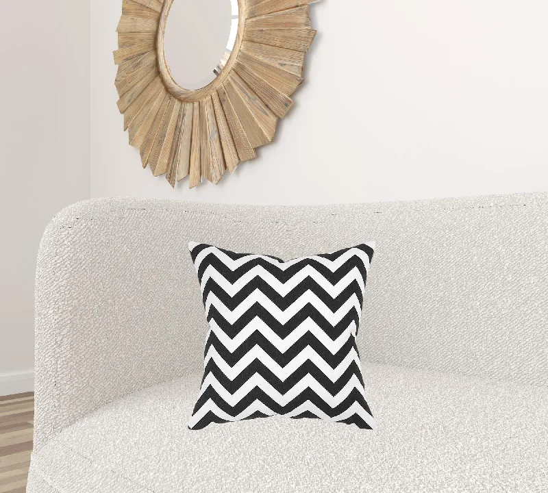 Black Ivory Chevron Down Filled Throw Pillow