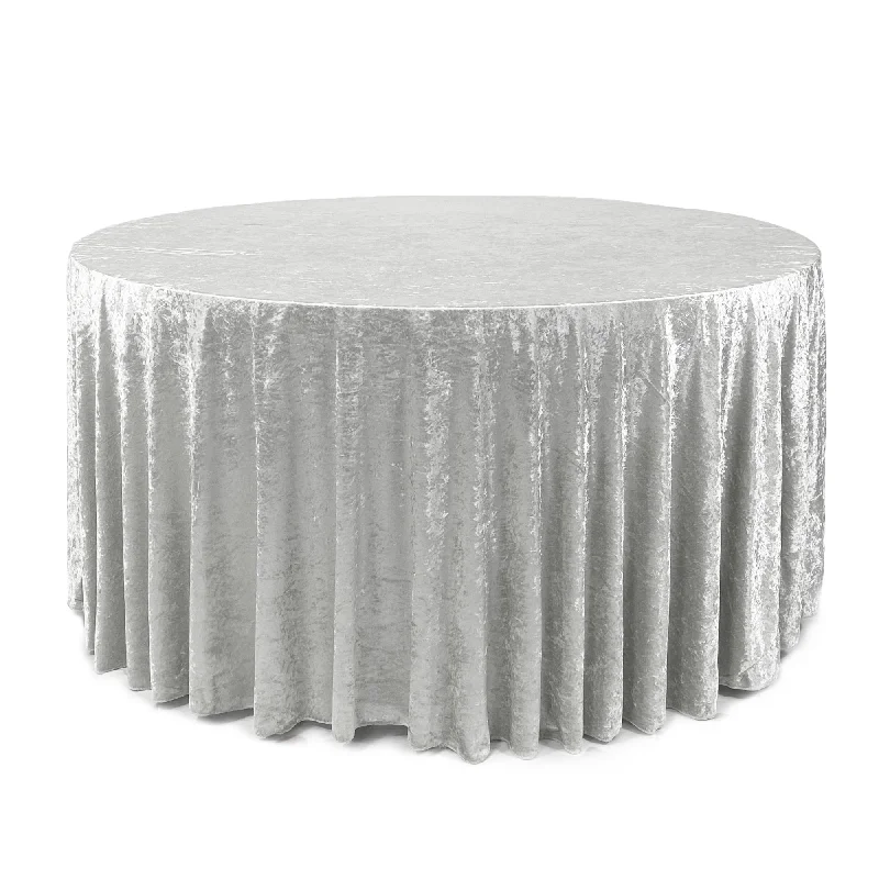 120 Inch Round Crushed Velvet Tablecloth White