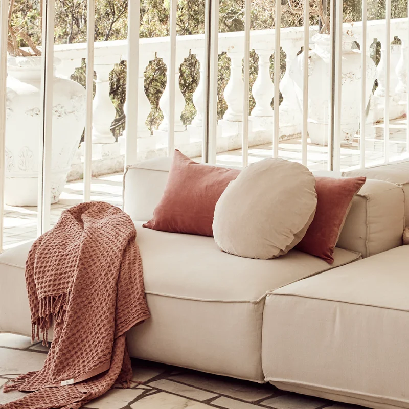 Linen/Velvet Round Cushion | Clay