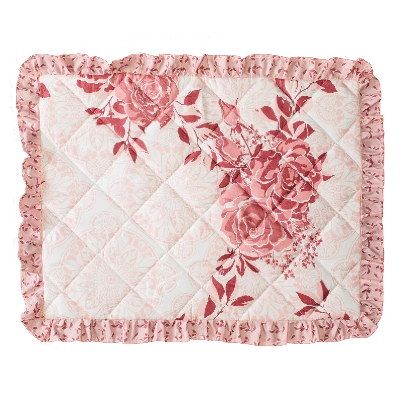 Lovely Rose Floral Trellis Ruffle Quilted Pillow Sham