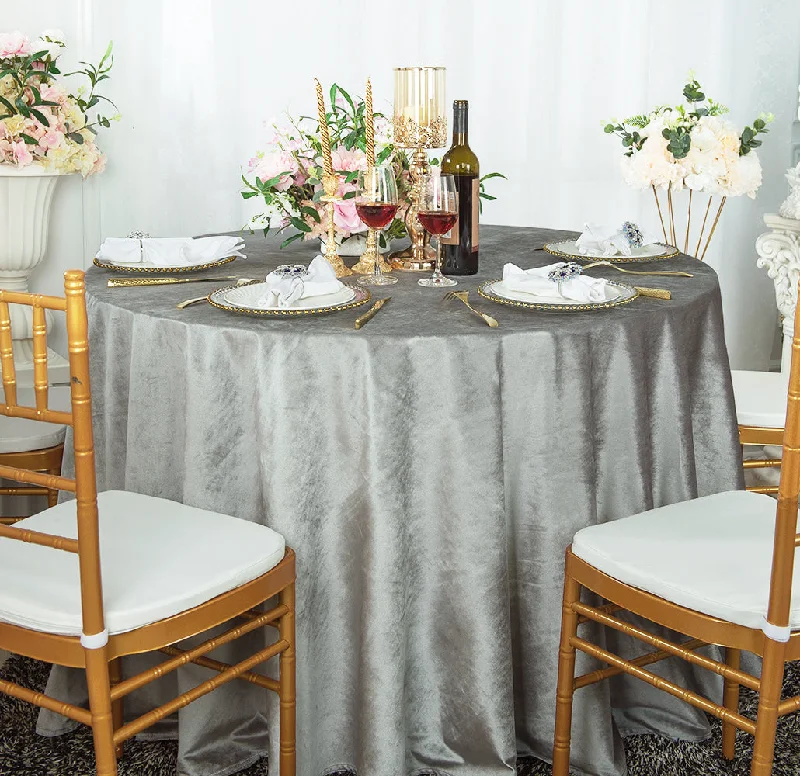 120" Round Seamless Italian Velvet Tablecloth - Silver (1pc)