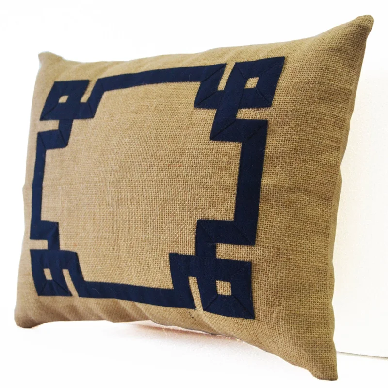 Burlap Lumbar Pillow in Greek Key Pattern