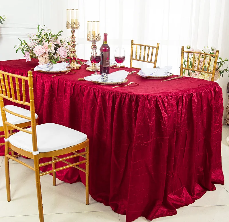 8 Ft Rectangular Ruffled Fitted Crushed Taffeta Tablecloth With Skirt - Apple Red (1pc)