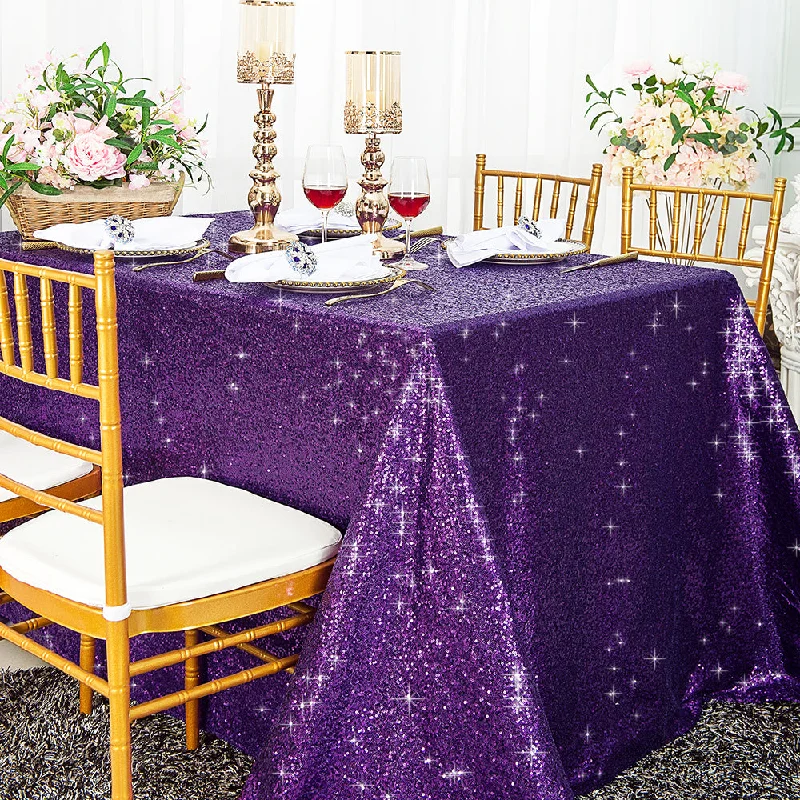 90"x132" Seamless Rectangular Sequin Taffeta Tablecloth - Eggplant (1pc)