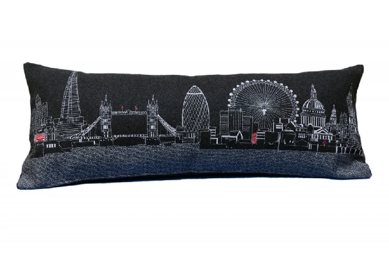 35" Black London Nighttime Skyline Lumbar Decorative Pillow