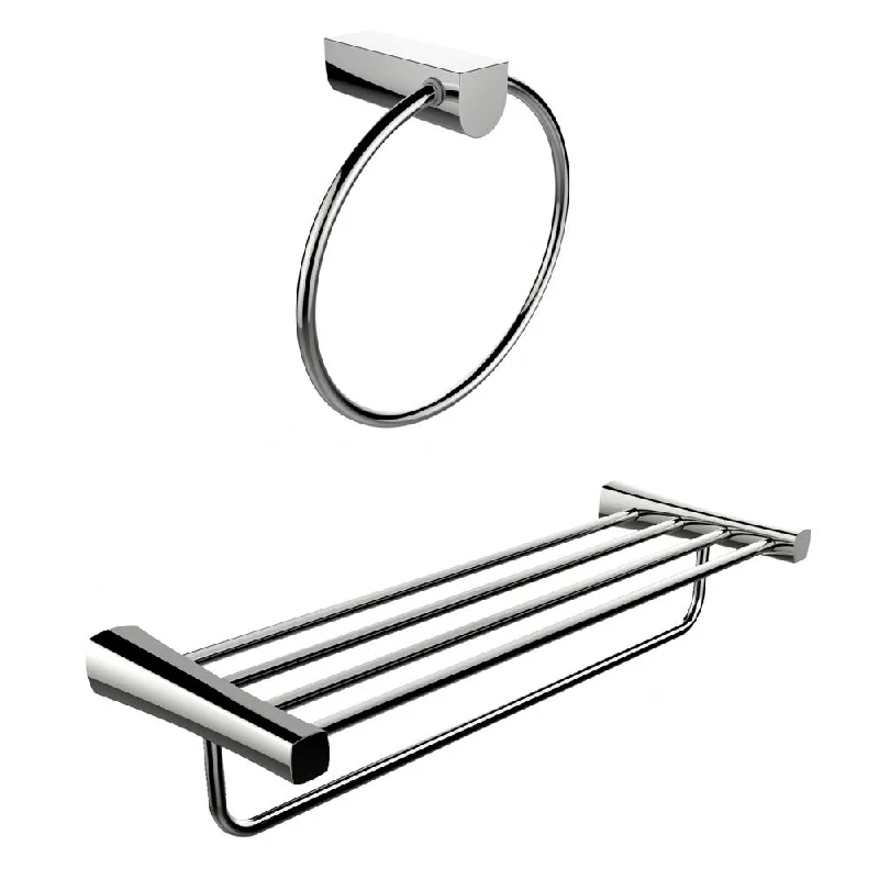 Chrome Plated Towel Ring With Multi-Rod Towel Rack Accessory Set