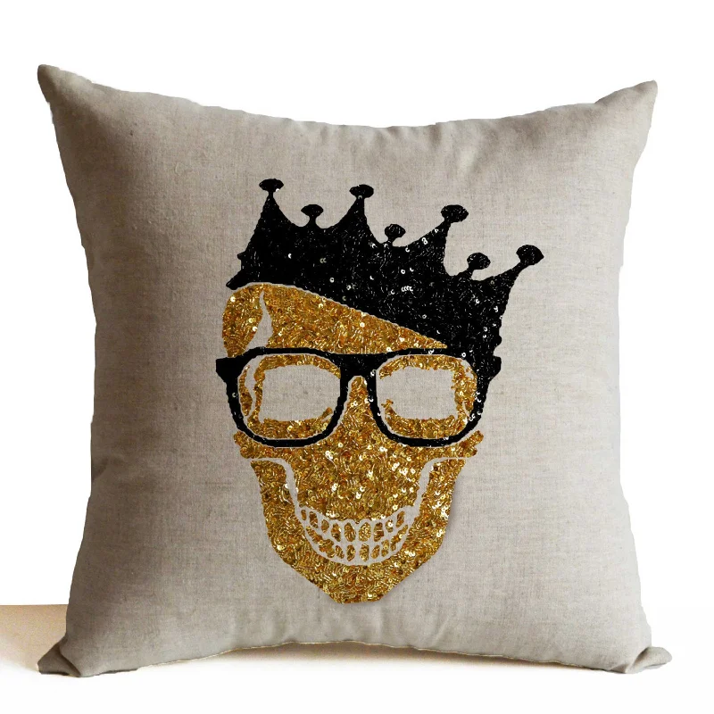 Skull Throw Pillow Cover, Halloween Decorative Pillow Case, Oatmeal Linen Pillow Case