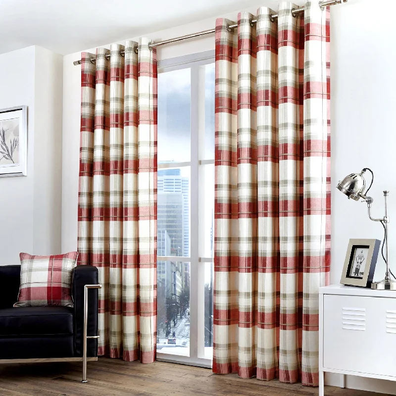 Balmoral Check Ruby Red Eyelet Curtains