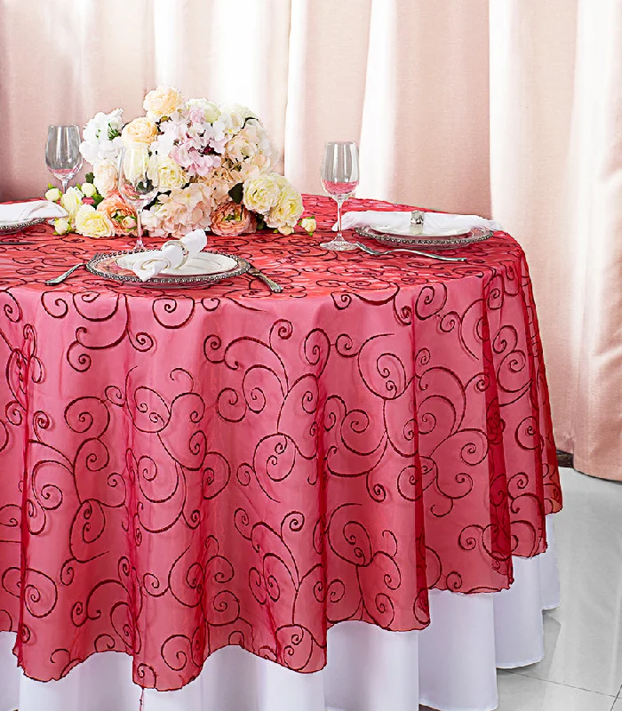 90" Seamless Round Embroidered Organza Tablecloth/Table Overlay - Apple Red (1pc)