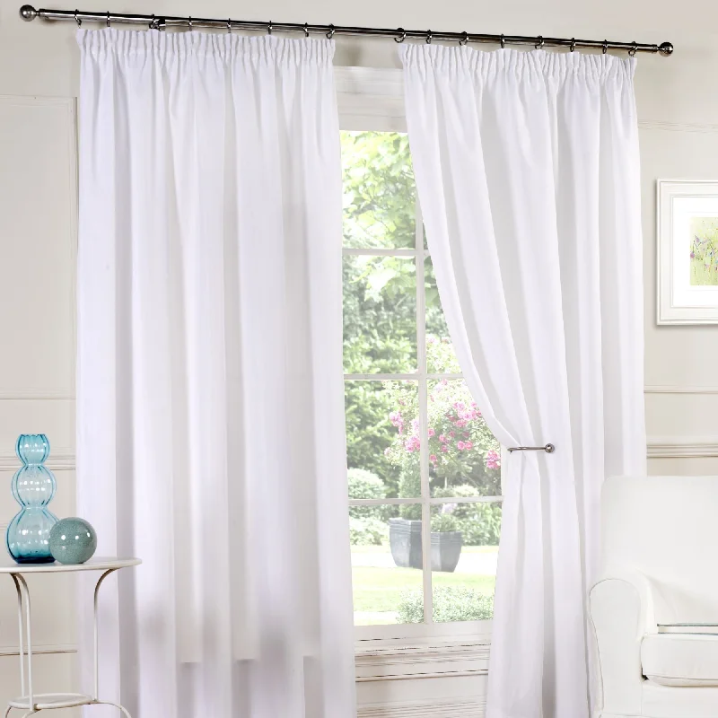 White Lined Pencil Pleat Voile Curtains