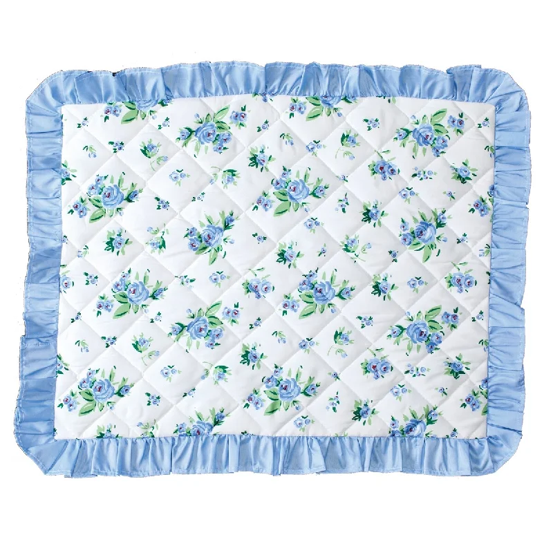 Rose Floral Print Blue Flower Pillow Sham