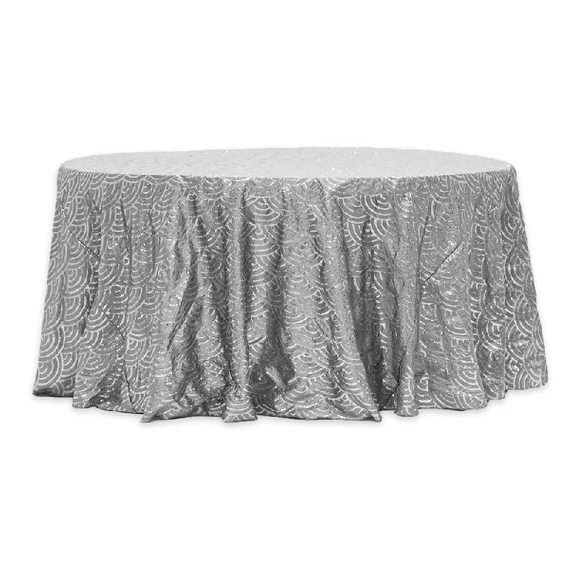 Mermaid Scale Sequin 132" Round Tablecloth - Silver