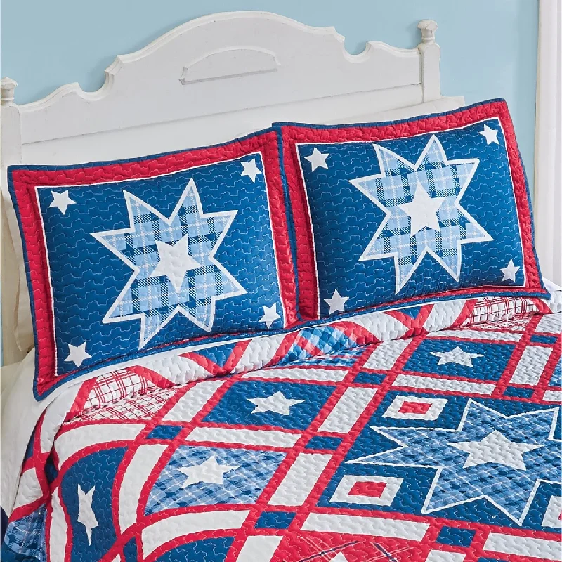 Americana Stars and Stripes Plaid Patches Pillow Sham