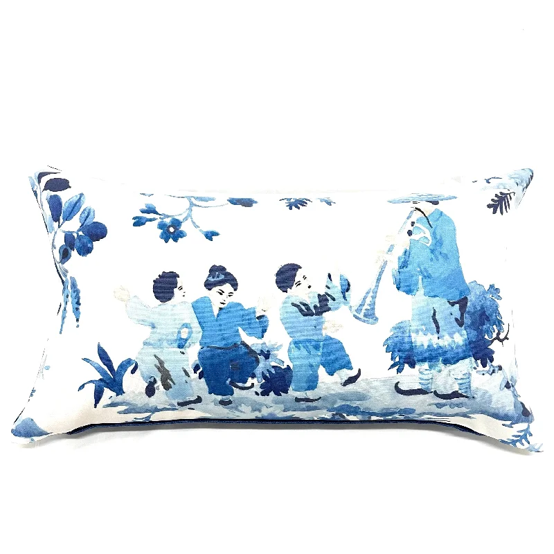 Azure/ White Toile Canvas Lumbar Pillow Cover 15x26