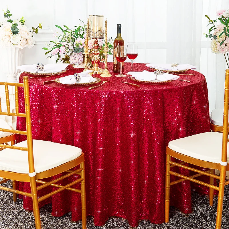 120" Seamless Round Sequin Taffeta Tablecloth - Apple Red (1pc)