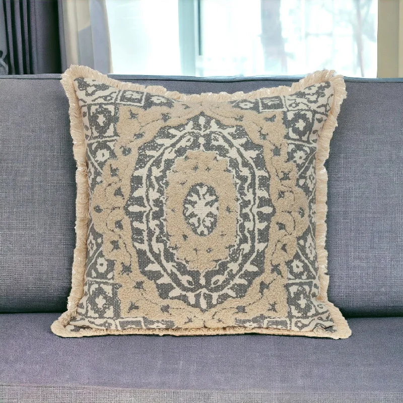 Boho Garland Beige and Gray Decorative Accent Pillow