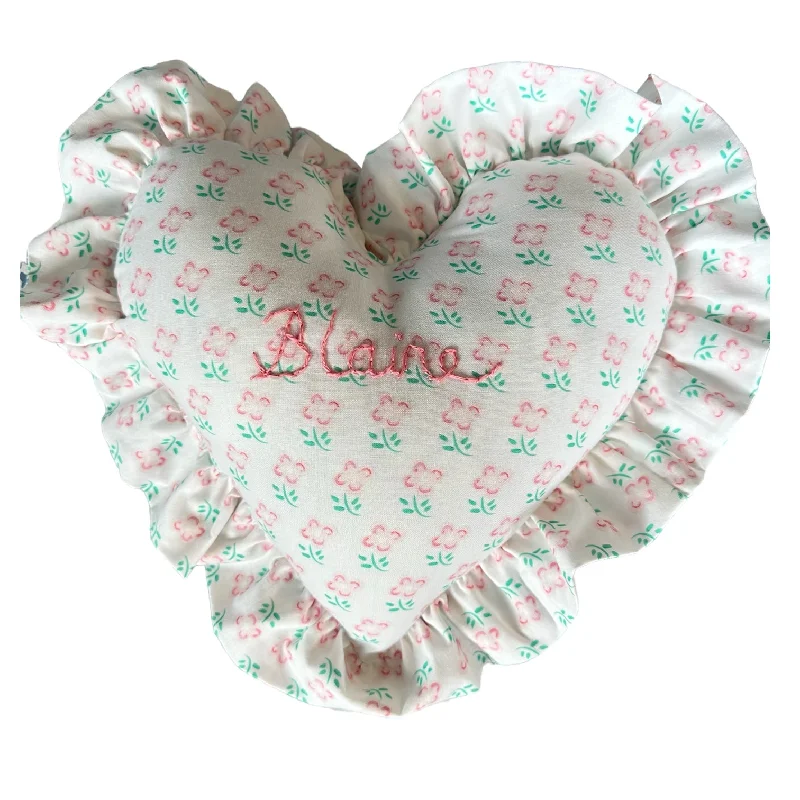 Heart Ruffle Pillow - blockprint