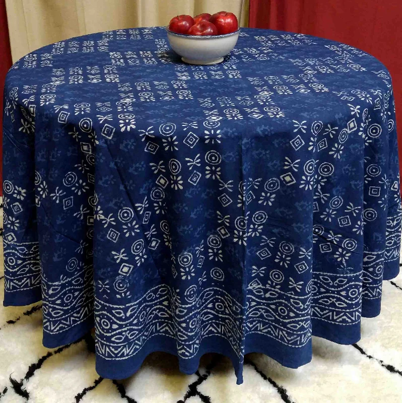 Cotton Hand Block Print Round Tablecloth Square Dabu Indigo Blue Black