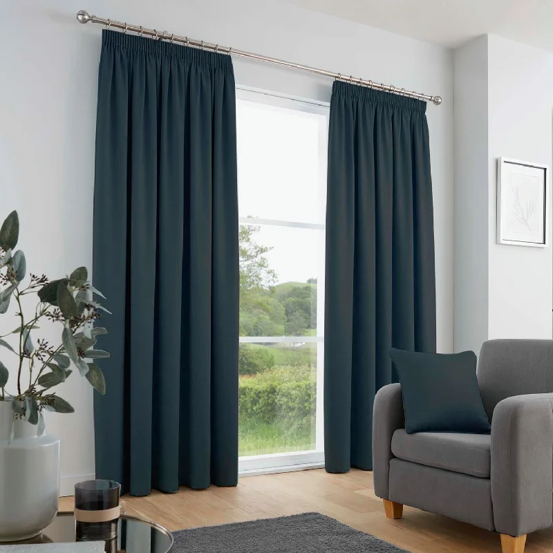 Galaxy Navy Blue Dim Out Pencil Pleat Curtains