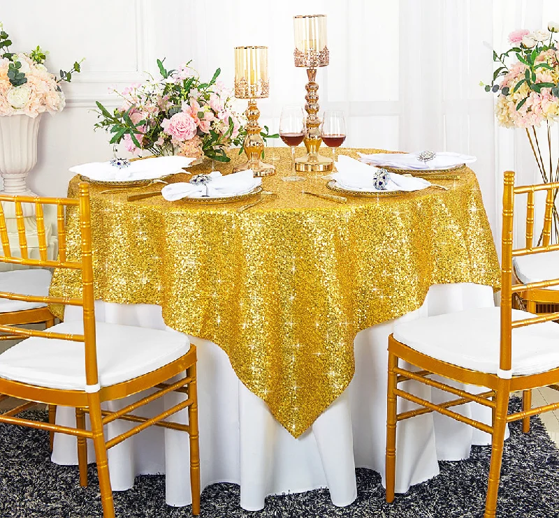 72"x72" Seamless Square Sequin Taffeta Tablecloth/Table Overlay - Light Gold (1pc)