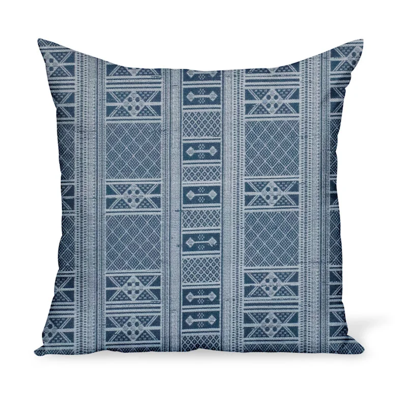 Peter Dunham Textiles Outdoor Masai in White on Indigo Pillow