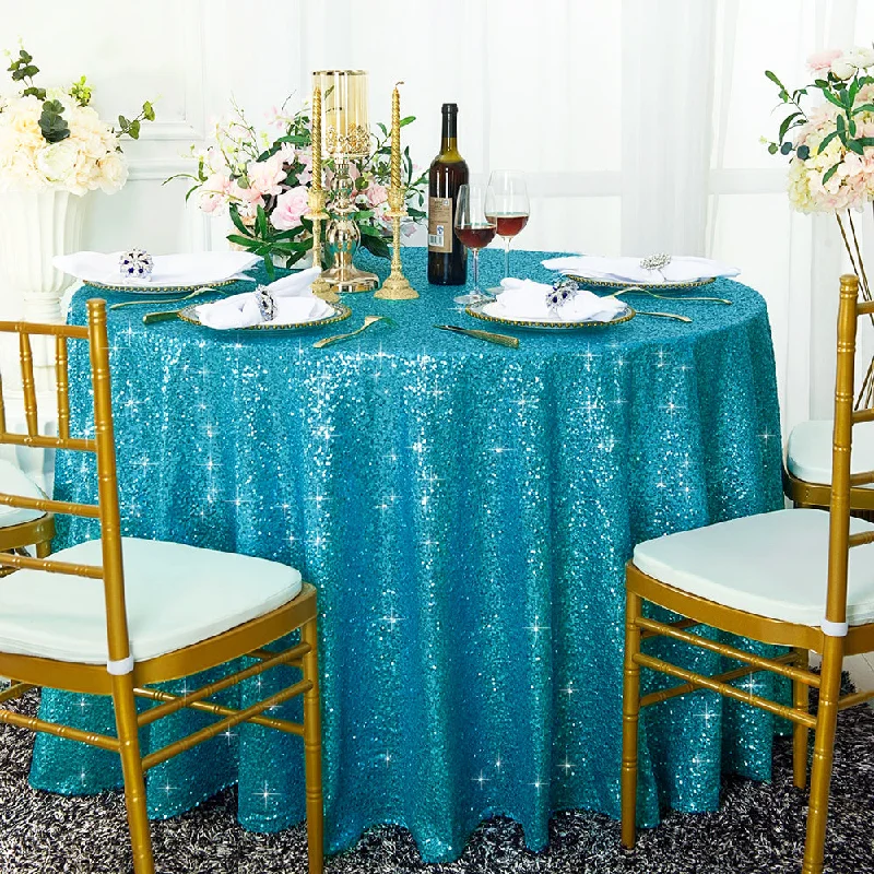 120" Seamless Round Sequin Taffeta Tablecloth - Turquoise (1pc)