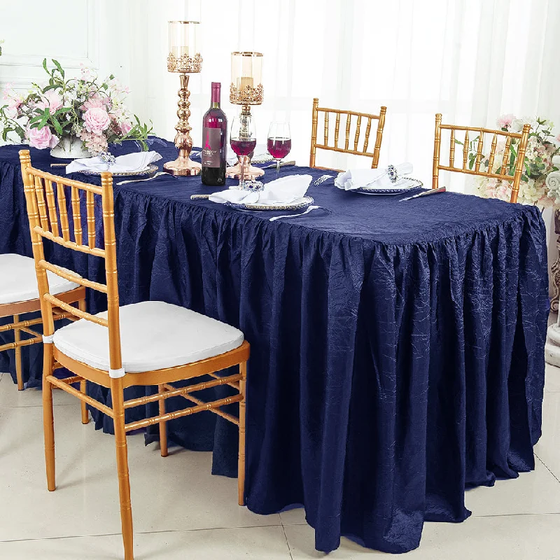 8 Ft Rectangular Ruffled Fitted Crushed Taffeta Tablecloth With Skirt - Navy Blue (1pc)