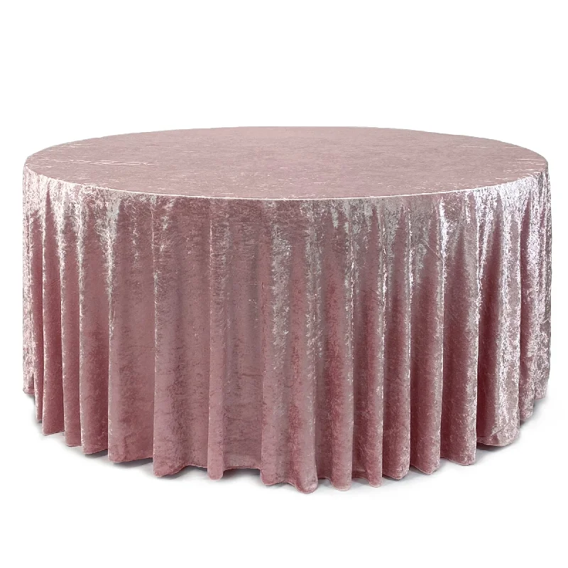 132 Inch Round Crushed Velvet Tablecloth Dusty Rose