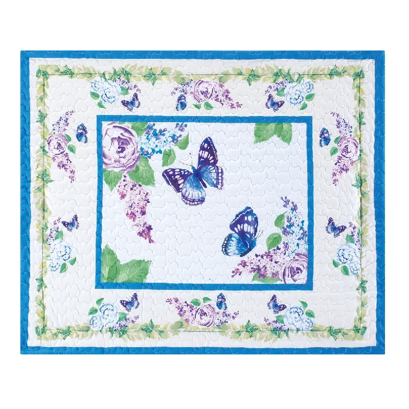 Blue Butterfly Floral Lattice Pillow Sham