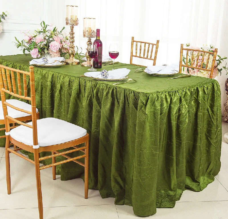 6 Ft Rectangular Ruffled Fitted Crushed Taffeta Tablecloth With Skirt - Moss Green (1pc)