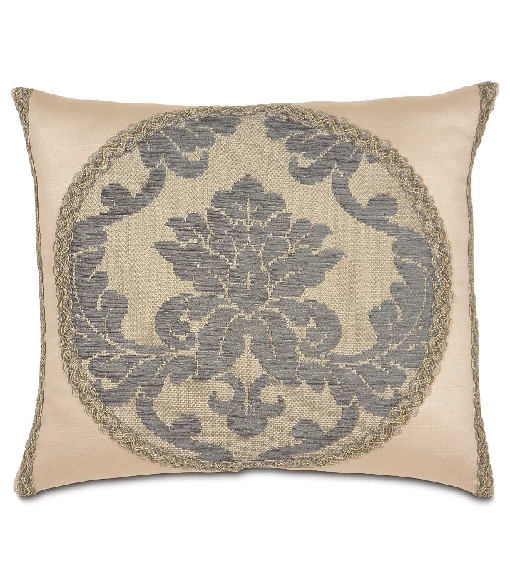 Lancaster Gray Damask Lumbar Pillow Cover 15x18