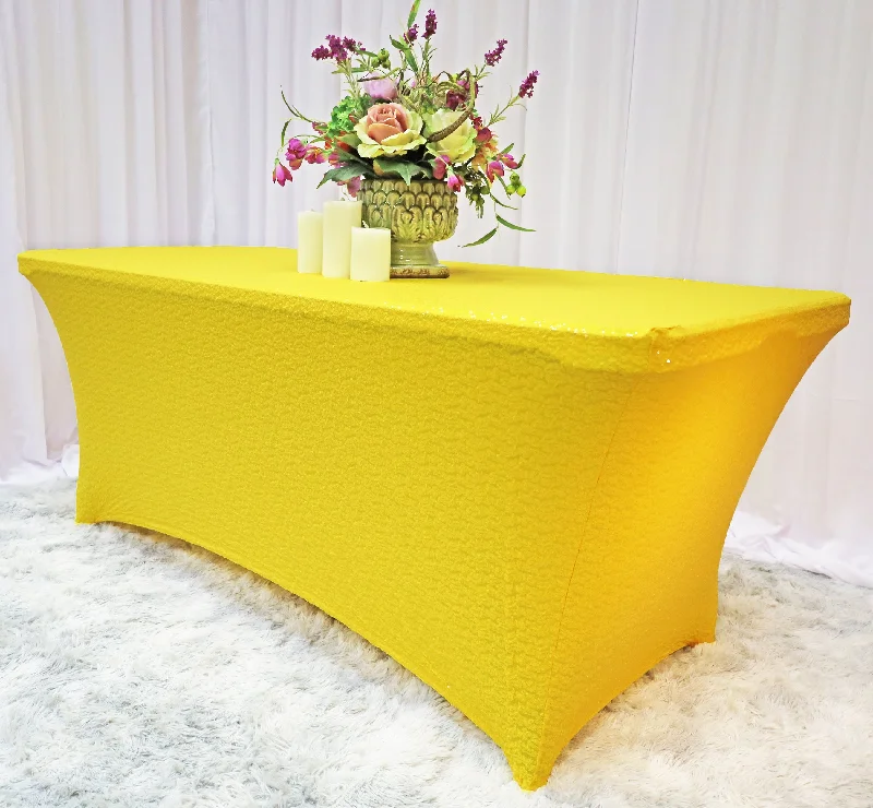 6 Ft Rectangular Sequin Spandex Table Cover - Canary Yellow (1pc)