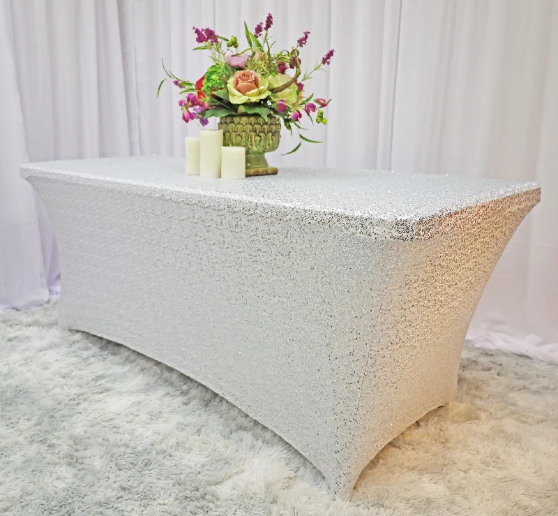 8 Ft Rectangular Sequin Spandex Table Cover - Platinum/Light Silver (1pc)