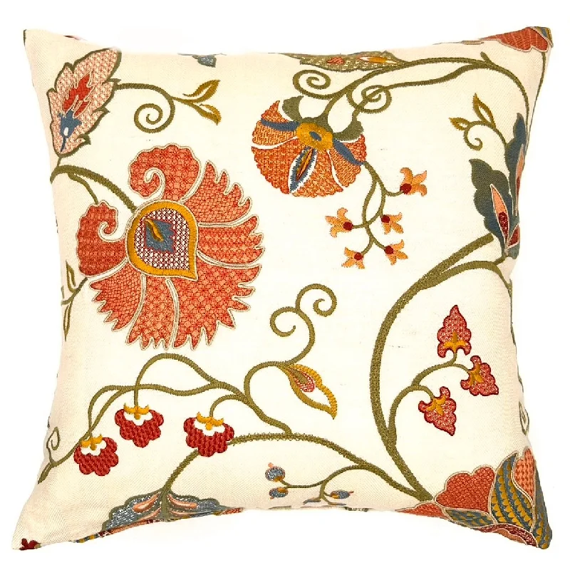 Floral Embroidered Throw Pillow Cover 22x22