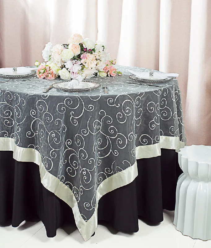 85"x85" Seamless Square Embroidered Organza Tablecloth/Table Overlay - Ivory (1pc)