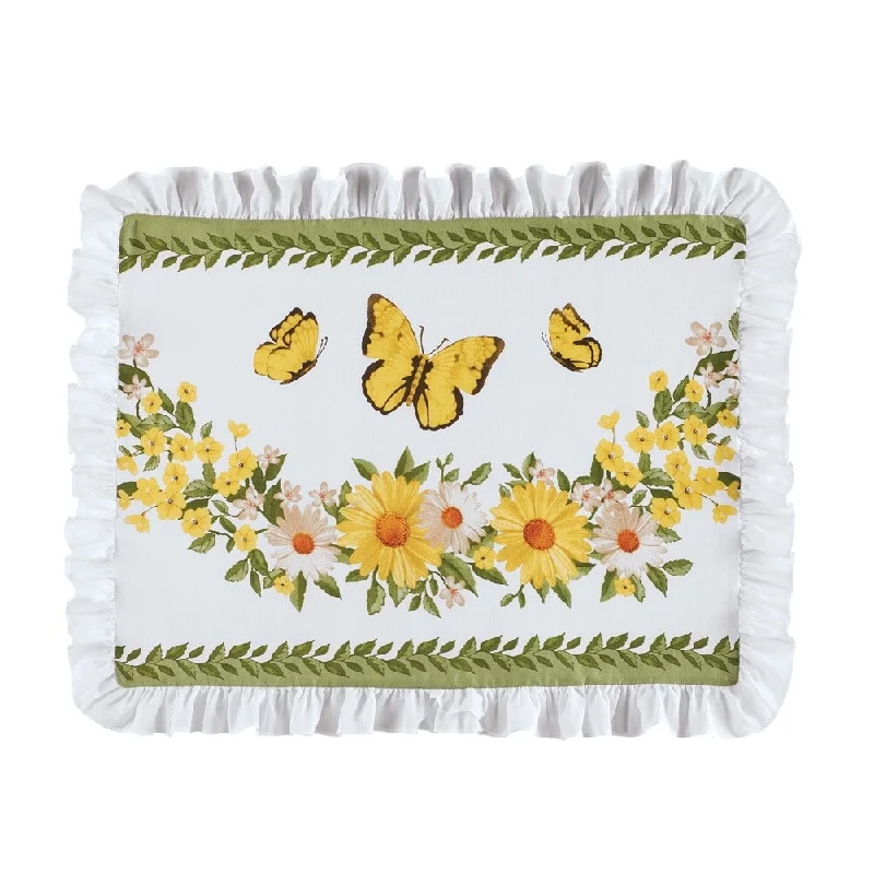 Yellow Daisy Butterfly Ruffled Pillow Sham