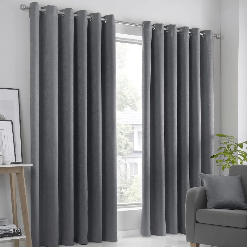 Strata Charcoal Grey Dim Out Eyelet Curtains