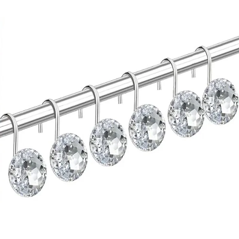 12 Piece Set - Crystal Clear Acrylic Shower Curtain Hooks Rings Rustproof - Crystal Clear