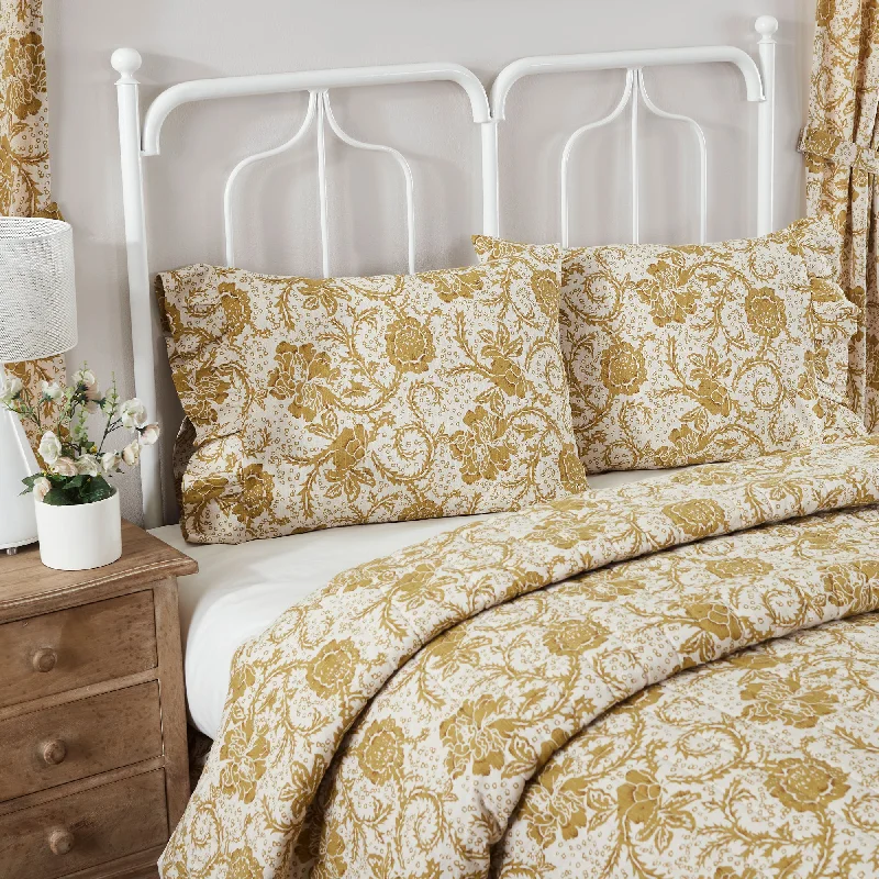 Dorset Gold Floral Ruffled Standard Pillow Case Set of 2 21x26+4 VHC Brands