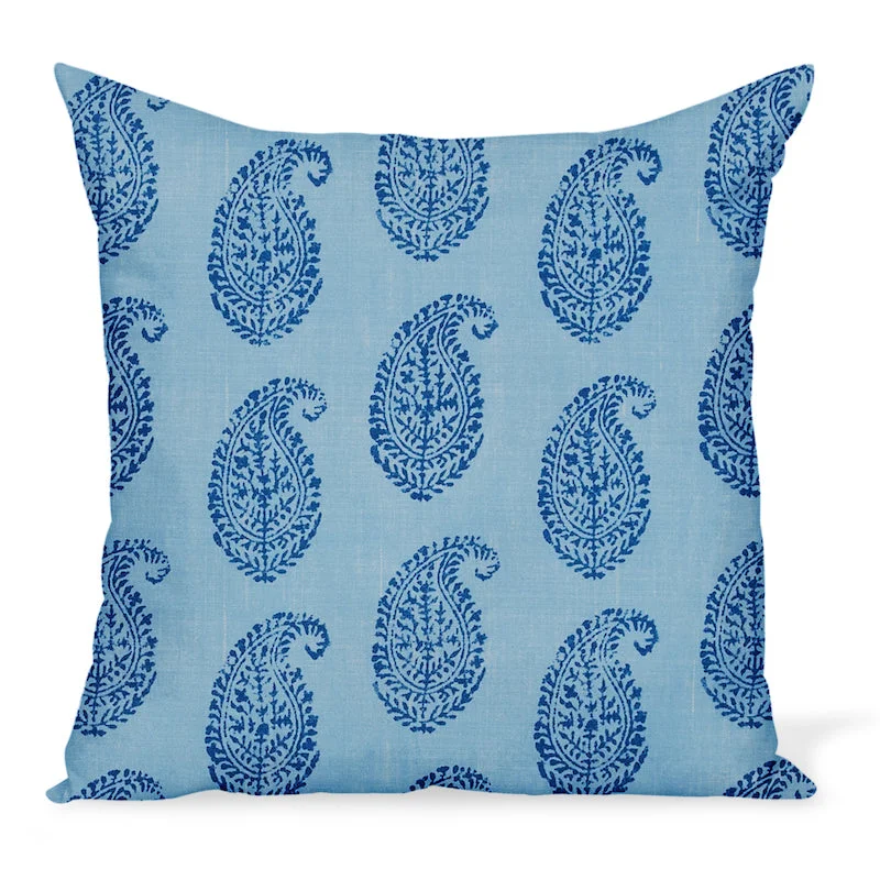 Peter Dunham Textiles Outdoor Kashmir Paisley in Sky/Indigo Pillow