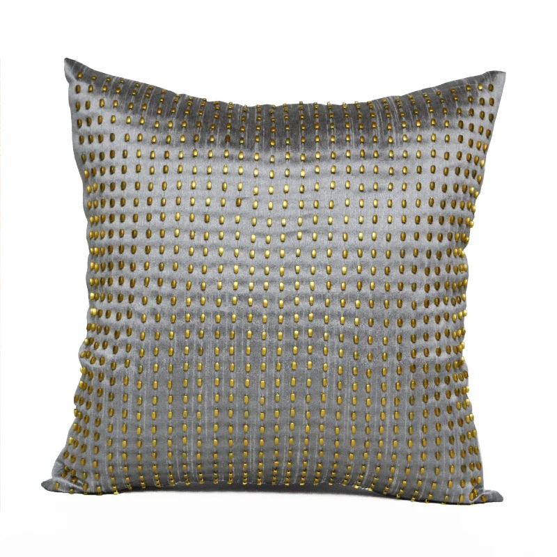 Handmade Grey Sequin Pillow in Gold Accent