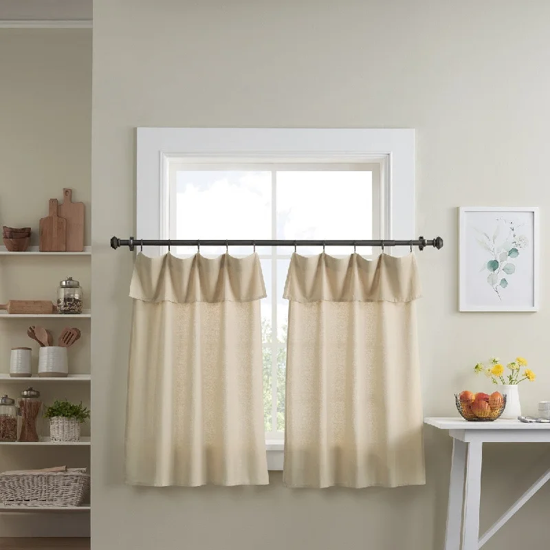 Mercantile Drop Cloth Light Filtering Ring and Tab Top Farmhouse Tier Curtain Panel Pair with Valance, 36x30