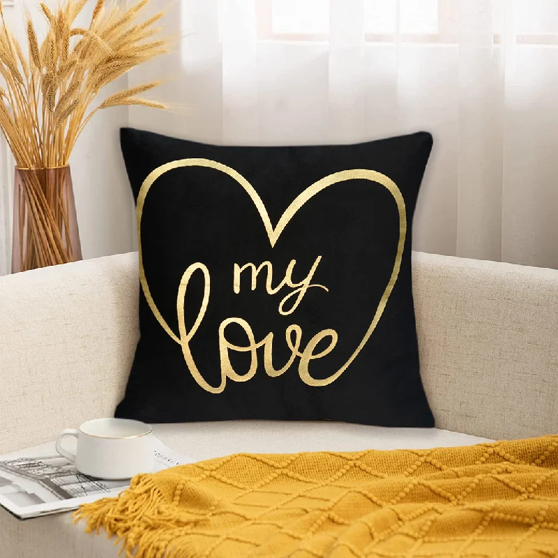 Luxury Foil Print Black and Golden Velvet Cushion 16 x 16 inches 1040025